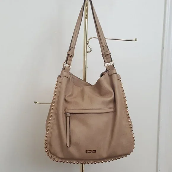 Jessica Simpson Light Blush Large Handbag Hobo Purse with Gold Studs and Strap - Picture 1 of 16